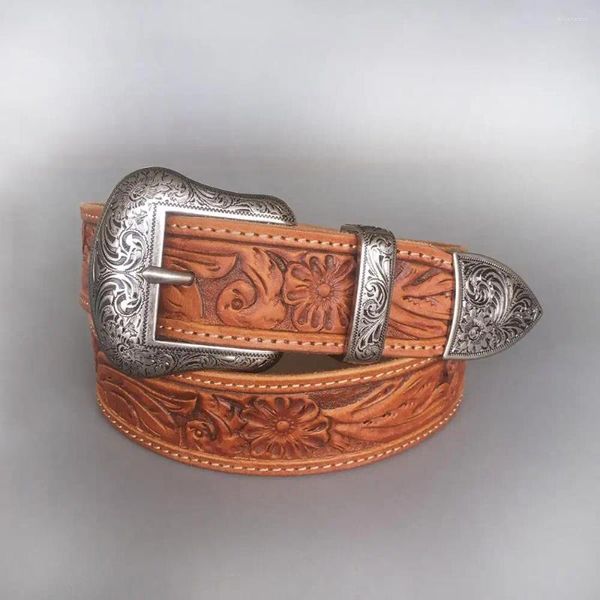 Cintos vintage pino fivela de cinto artesanal cowboy cowgirl ocidental couro genuíno gurtel boucle de ceinture