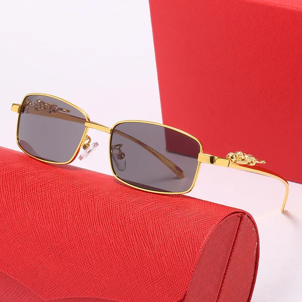 Cati neueste Mode Männer Sonnenbrillen Sonnenschandgläser Leopardenkopf Composite Metall Randless optischer Rahmen Klassische Rechteck quadratische goldene Luxusbrille