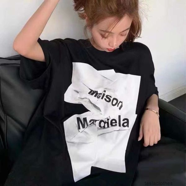 Designer de moda roupas de luxo camisetas Margiela MM6 preto branco plissado carta impressão verão moda br algodão casal manga curta t-shirt