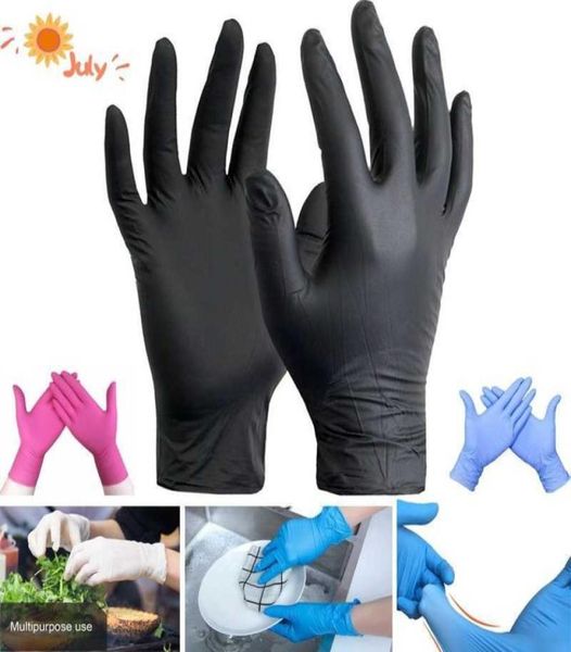 Avec boîte gants en nitrile noir 100pcslot gants de sécurité de travail jetables de qualité alimentaire pour le nettoyage des gants en nitrile en poudre S M L 2014533352