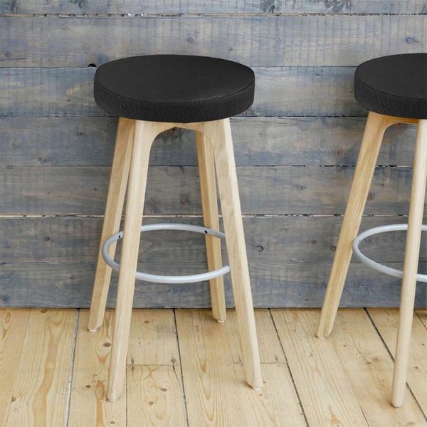 Чехлы на стулья, 2 шт., круглое сиденье из искусственной кожи, черный эластичный табурет, домашний декор