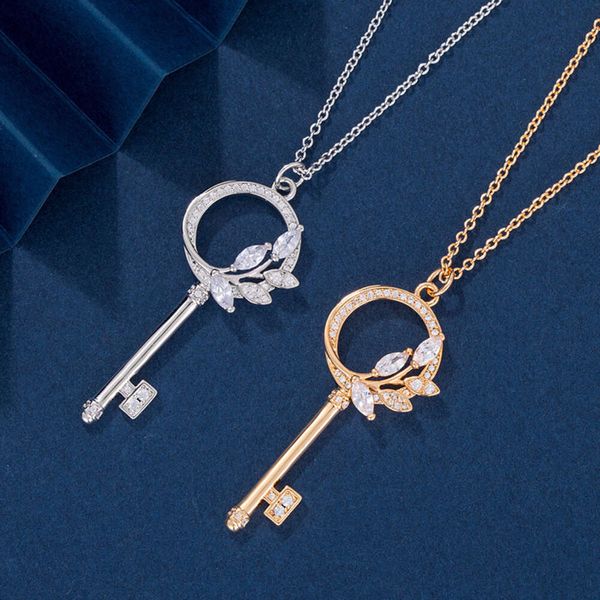 Collane a pendente jodc V Gold T Family Vine Key Collana Fiore Floro Flower Simple e Luxury Eye Eye Diamond Catena