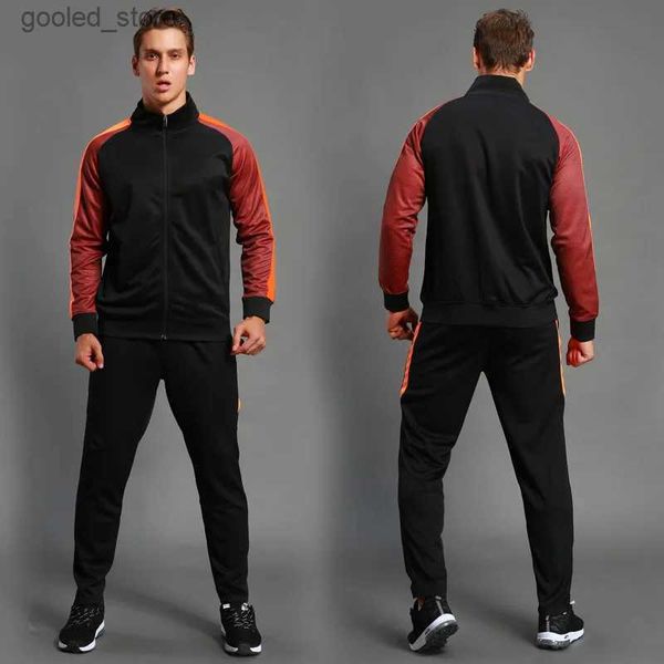 Tute da uomo 2 pezzi Set Abbigliamento sportivo da calcio da uomo Tuta da allenamento Giacca da allenamento Autunno Inverno Primavera Manica lunga Cerniera Top e pantaloni Q231117