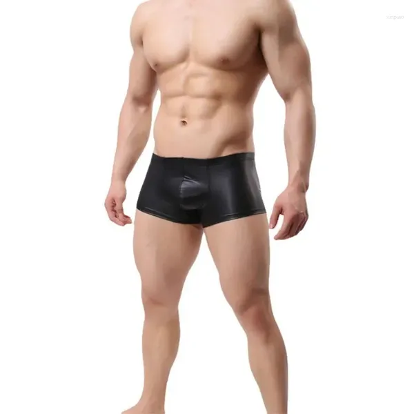 Underpants Sexy Patent Leather Men Underwear Faux Boxer Shorts Nightclub Alemanha Jogabilidade Lingerie Fun