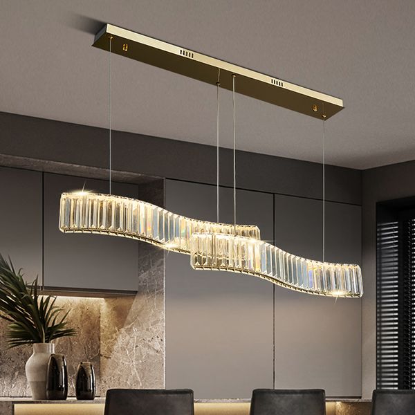 Moderne Decke Kronleuchter Luxus Wohnkultur Küche Esszimmer Anhänger Lichter Hause Dekorationen Gold Glanz Welle Kristall Lampe