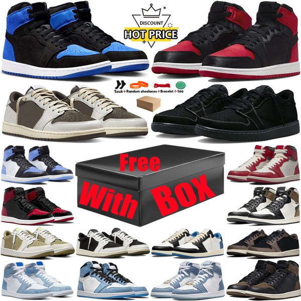 Scarpe da basket Jumpman 1 Jordenss 1 Olive 1s per uomo donna UNC Toe low Black Phantom Reverse Mocha Palomino Hyper Royal Sneaker da ginnastica basse reinventata Con scatola