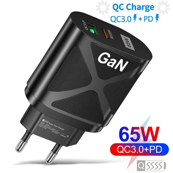 USB C carregador 65W GaN tipo C PD QC 3.0 Carga rápida Adaptador de parede de carregamento rápido UE UK uk