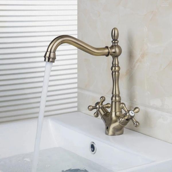 Rubinetti della cucina Antico B Girevole a 360 gradi Cromato Lucido Doppi manici Oro Bagno Lavabo Rubinetto per lavabo Rubinetto miscelatore ruotato