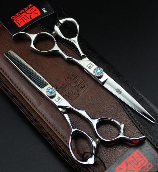 Novidade tesoura de corte de cabelo de barbeiro profissional KASHO 60 polegadas 9CR pedra preciosa azul parafuso6208335