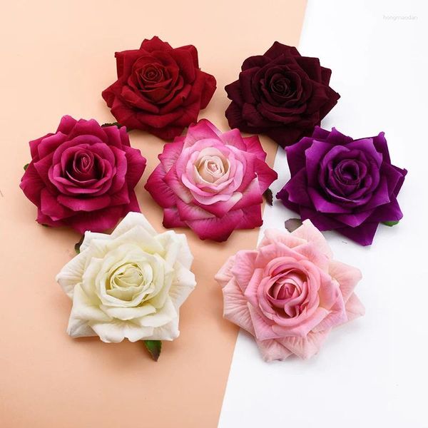 Flores decorativas 5 pçs plantas de casamento parede flanela rosas decorações de natal para casa scrapbooking artificial atacado