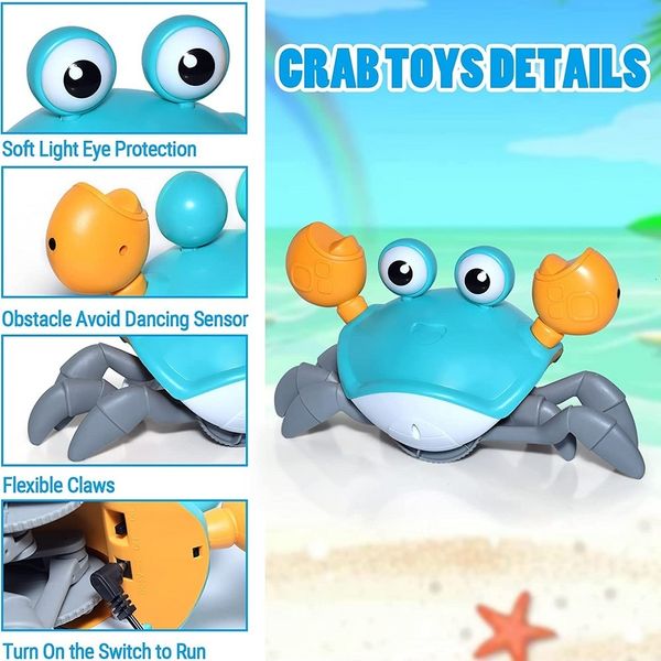 Elektrische/RC -Tiere Baby Krabbeln Krabben Musical Dancing Moving Toy Crab Toy Elektromotion Spielzeug Crab mit Musik LED Leuchte interaktives Geschenk 230414