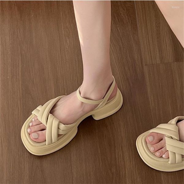 Sandals Thick Sole Women Shoes Retro Roman Ladies Classic Black Flats Summer Open Toe Beach Woman