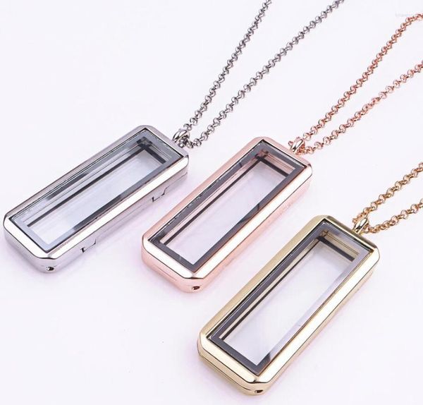 Anhänger Halsketten 1 Teile/los Plain Rectangle Floating Medaillon mit Halskette Ketten Glas Memory Living Charms für Frauen Geschenk Schmuck