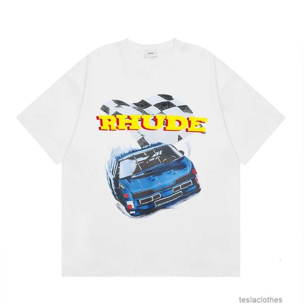 Дизайнерская модная одежда Роскошные футболки Футболки Rhude mula One Racing Commemorative Phantom r Letter Мужские женские свободные покроя Мода Лето с круглым вырезом с коротким рукавом