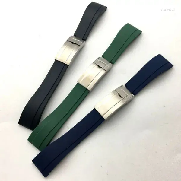 Bandas de relógio cabeça plana adequada para 20mm silicone com verde preto água fantasma mergulhador gmt ditona iate corrente de borracha