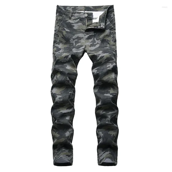 Calças de brim masculinas micro-elástica exército verde camuflagem homens denim quatro temporada design moda tamanho grande