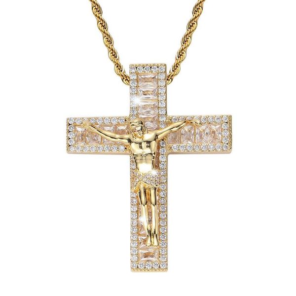 Подвесные ожерелья Hip Hop Cz Stone Pavered Bling Iced Out Inri Grucifix Иисус Крест для мужчин Рэппер Ювелирные изделия Подарок - кулон
