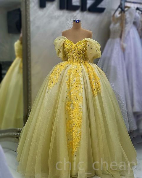 2023 April Aso Ebi Ebi Amarelo vestido de baile Cristais de críticas noturnas Party formal Party Second Recepção Vestidos de noivado de aniversário Vestidos Robe de Soiree ZJ5247