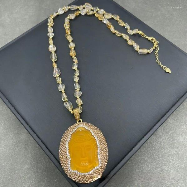 Ожерелья с подвесками из натурального топаза, оригинальный камень, ожерелье Будды, дизайн, чешская цепочка для свитера со стразами, женские модные украшения