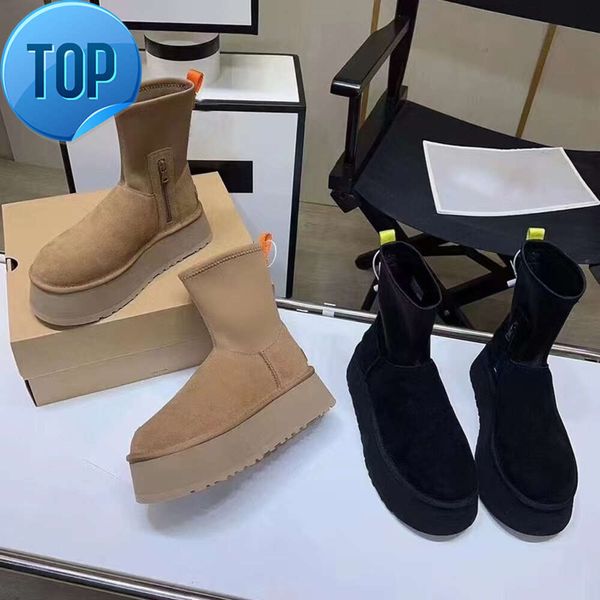 2024 Dipper botas de neve para mulheres Inverno clássico Novo elástico fino com zíperes laterais elegantes e versáteis Conforto Quente Pelúcia Espesso Algodão Plataforma ShoeG