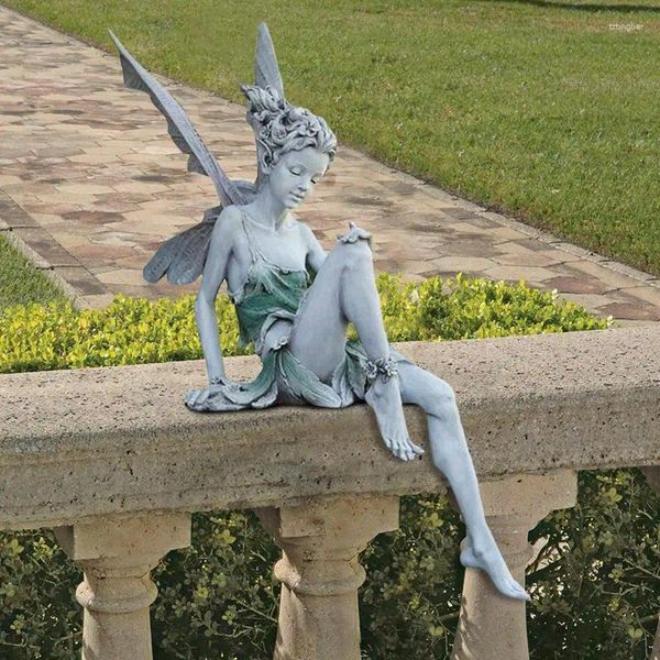 Decorações de jardim flor fada anjo escultura ornamentos miniaturas tudorsitting estátua resina paisagismo estatuetas decoração para casa