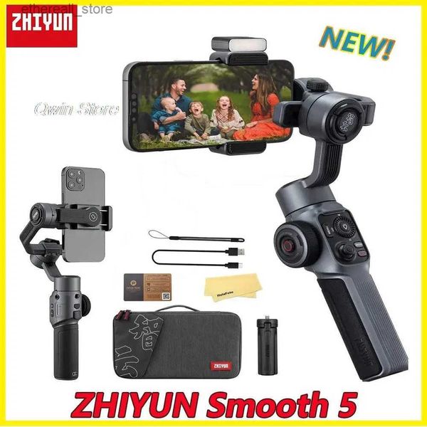 Stabilizatörler Zhiyun Smooth 5 3 Eksenli Gimbal Stabilizatör Katlanabilir selfie çubuğu, iPhone 13 Pro/ Samsung/ Q231116 için hızlı şarj uygulaması kontrolü ile