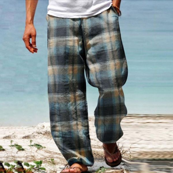 Pantaloni da uomo Rilassato Uomo Uomo Classico Stampa scozzese Sunshine Chiffon Doppia tasca Stretch Traspirante Isolamento termico ConfortevoleUomini
