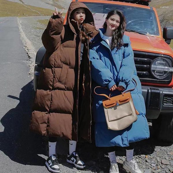 Casacos de trincheira femininos estilo coreano para baixo casaco de algodão para mulheres meninas joelho grosso solto inverno acolchoado parkas à prova de vento quente outerwear