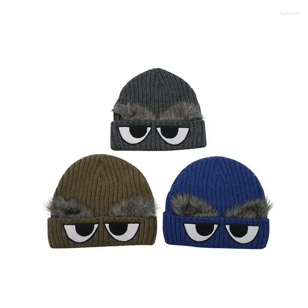 Berets 2023 Bonito Dos Desenhos Animados Pequeno Tamanho Cores Sortidas Crianças Acrílico Inverno Cap Malha Beanie Chapéus Com Olhos Hairball