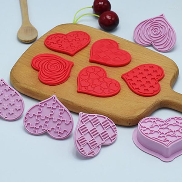 Stampi da forno 6 Pz / set Stampo per stampi per biscotti in plastica per uso alimentare Press 3D Love Heart Embosser Strumenti Biscotto Stamp Bakery