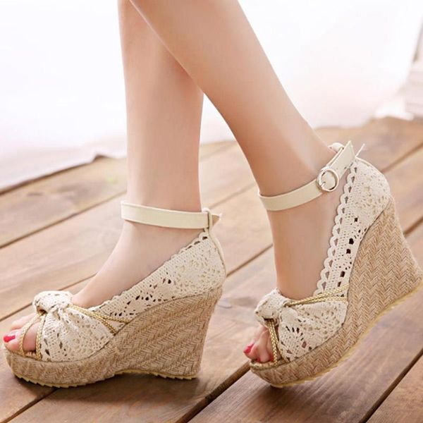 Sandalen RIBETRINI Trendy Sommer Open Toe Bowknot High Heels Flachs Wedges Plateau Partykleid Hochzeit Elegant Damen 2023