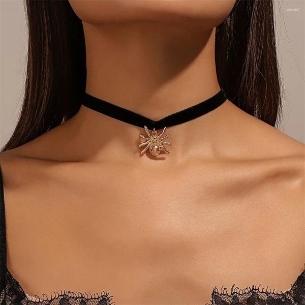 Anhänger Halsketten Vintage Gothic Spinne Samt Halskette Für Frauen Punk Kreative Halloween Schmuck Zubehör Großhandel