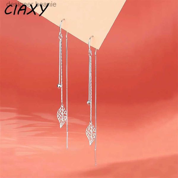Очаровательные серьги CIAXY серебряного цвета с полостями в форме листьев для женщин, темперамент, длинные серьги-цепочки с кисточками и чайными ушками, супер фея JewelryL231116
