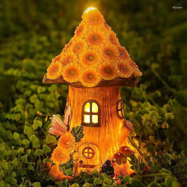 Decorazioni da giardino Casa dei funghi solari Lampada a forma di resina Fata impermeabile Sculture luminose Decorazione Luci del patio Prato