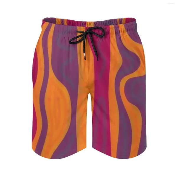 Shorts Masculino Laranja E Roxo Harmony Print Swim Beach Board Maiô Solto Troncos Respirável Abstrato