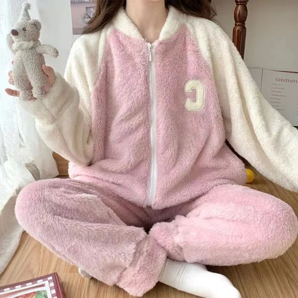 Kadın pijama pijama setleri kış kalın sıcak kadın pijama tatlı kızlar ev kıyafetleri kadın 2pcs loungewear nightwear pijamas 231116