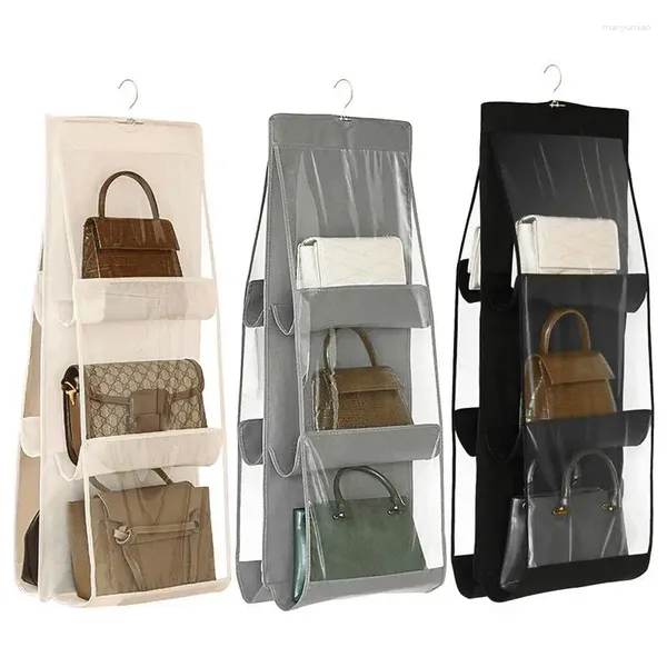 Borse portaoggetti Borsa organizer pieghevole 6 tasche Borsa in tessuto non tessuto Borsa tascabile trasparente per camera da letto dell'armadio familiare