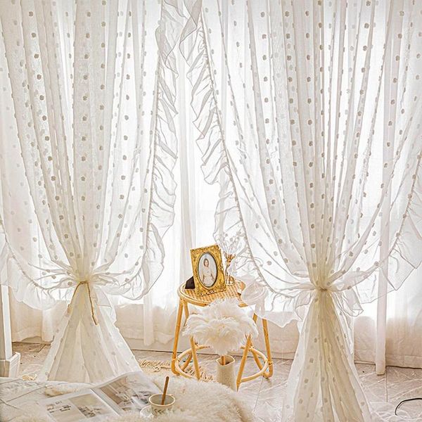 Tenda Bianca Pompon Tende Trasparenti Camera Delle Ragazze Romantico Elegante Pizzo Vintage Tulle Tende Da Finestra Che Filtrano La Luce Per La Camera Da Letto