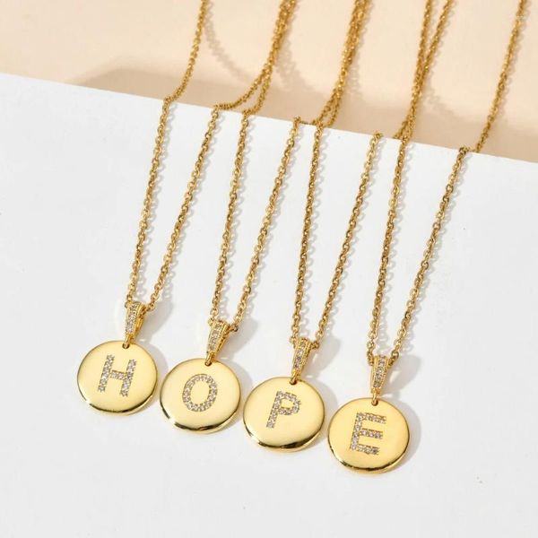 Anhänger Halsketten Gold Farbe 15mm Disc Halskette Alphabet A-Z Anfangsbuchstabe Zirkon Für Frauen Choker Runde Charme Weihnachtsgeschenke