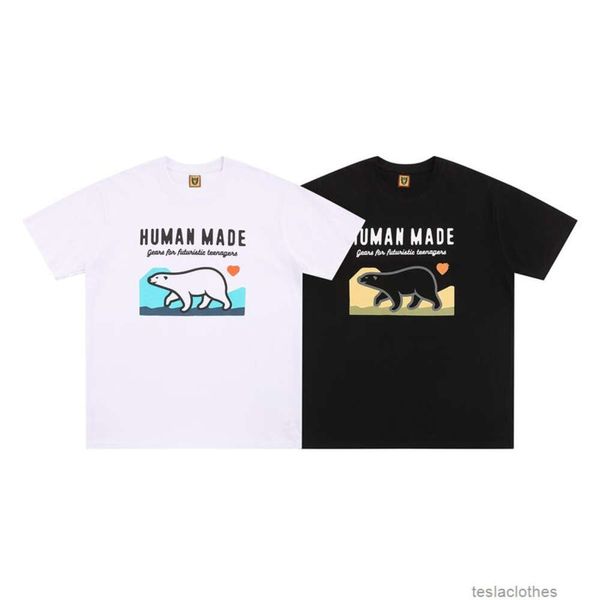 Designer de roupas de moda luxo tees tshirts humano louco 22ss verão peito andando urso polar casal manga curta homens mulheres algodão solto t-shirt