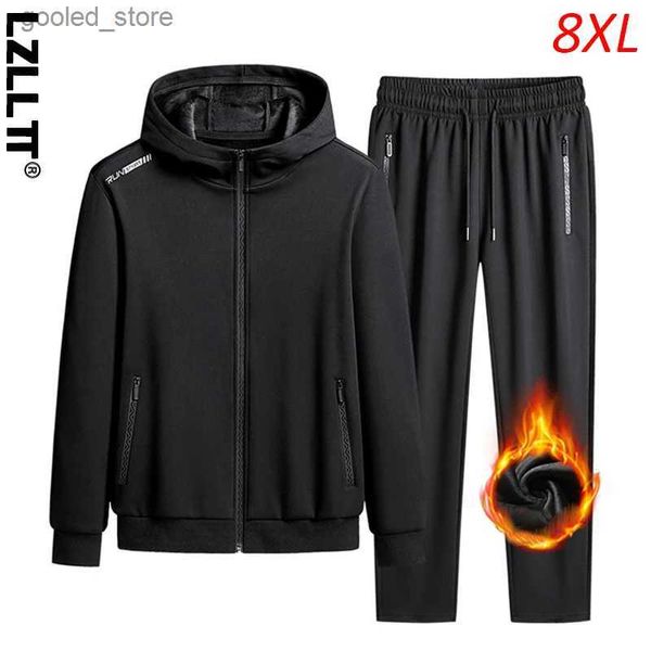 Tute da uomo 2023 Uomo in pile con cappuccio Casual Sport Tuta riflettente Set Uomo Abbigliamento sportivo Pantaloni da jogging Abiti Pantaloni sportivi Giacca Uomo Taglie forti 8XL Q231117