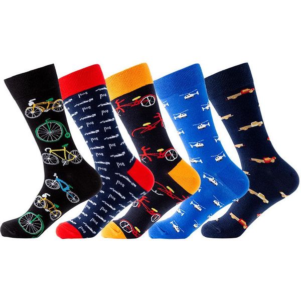 Meias masculinas Happy Cotton Sock Transportation Design Crew Men Funny Tube Moda Trendência masculina Skateboard Sox