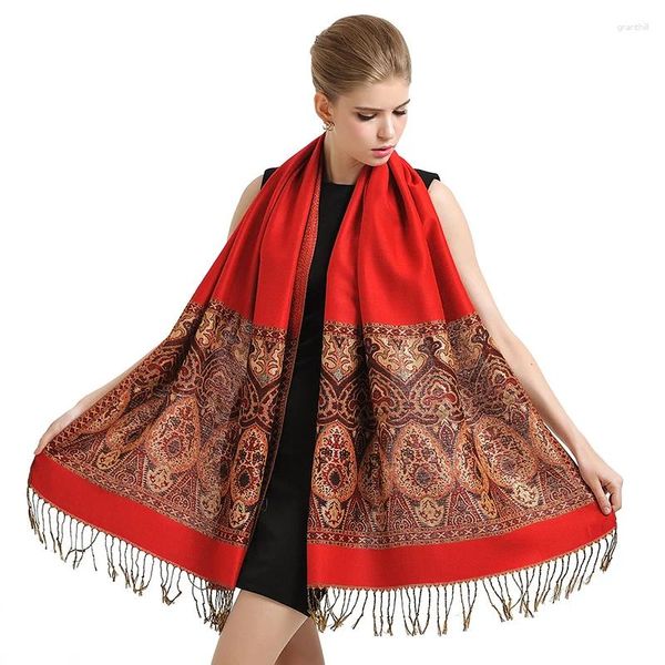 Lenços marca designer estilo ético mulheres cachecol outono inverno impressão quente para senhora xales e envoltórios franja longa bandana