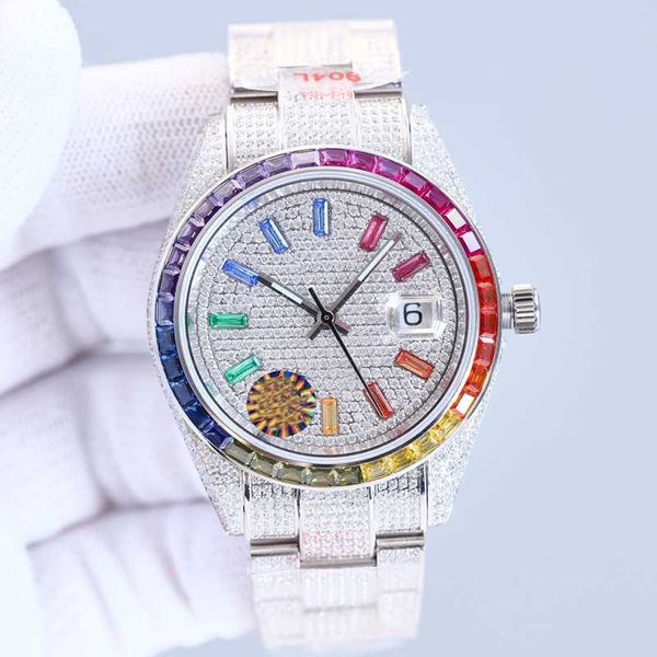 Rolaxs Diamond Rainbow Watch Orologi da uomo Cinturino in acciaio inossidabile da 41 mm Movimento meccanico Orologi da polso design impermeabile con zaffiro Montre De Luxe Logo