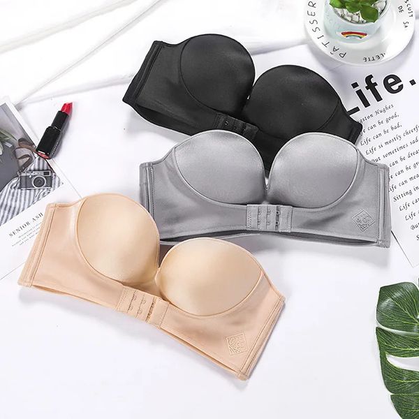 BHs Frauen Sexy trägerloser Push-Up-BH Frontverschluss Bralette Unsichtbare Unterwäsche Dessous 12 Cup Seamless Brassiere ABC 231115