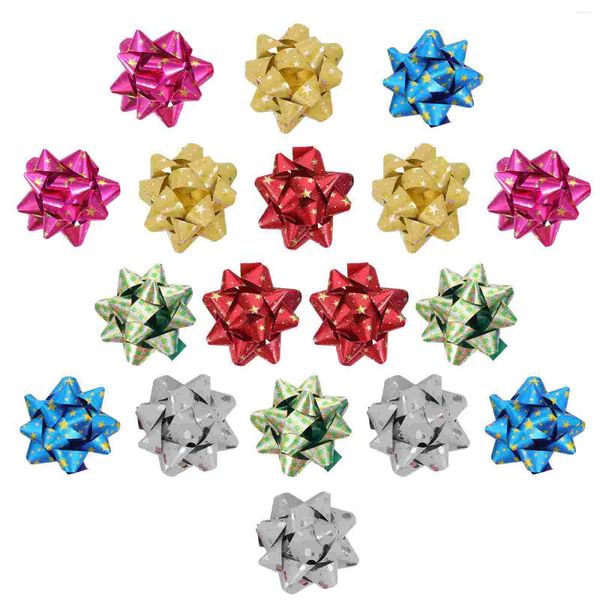 Fiori decorativi 18 pezzi Fiore stella Grandi fiocchi regalo Natale Avvolgimento Papillon Cestino Carta metallizzata Vacanze