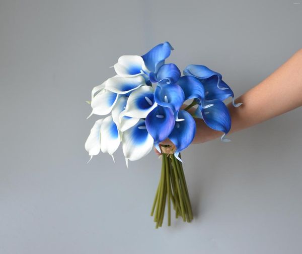 Fiori decorativi 9 Royal Blue Calla Lily Real Touch Picasso Bouquet da sposa fai da te