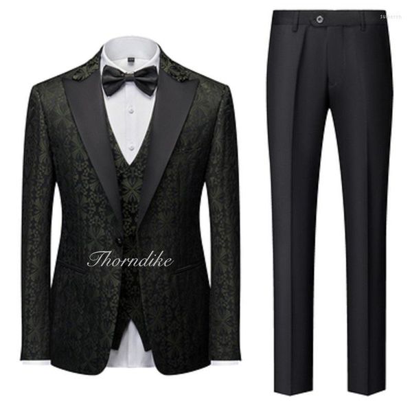 Herrenanzüge Thorndike Army Green Jacquard Hohe Qualität Perfektes Anzugdesign Hochzeit 2023 Italienischer Maßanzug Herren Blazer