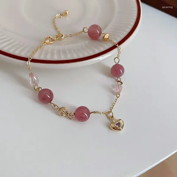 Braccialetti con ciondoli Perline in pietra naturale fai-da-te per le donne Accessori per gioielli per ragazze con braccialetto elastico tesoro di cristallo fragola