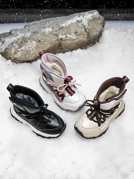 Stivali da neve per bambini Stivali invernali in pile da ragazza a metà polpaccio Stivali da neve grandi in cotone per bambini Scarpe in cotone impermeabili per bambini